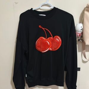 Kirsh Black Sweatshirt with Red Cherry Design